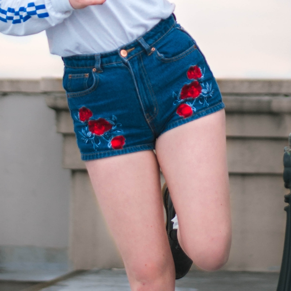 H&M embroidered denim shorts